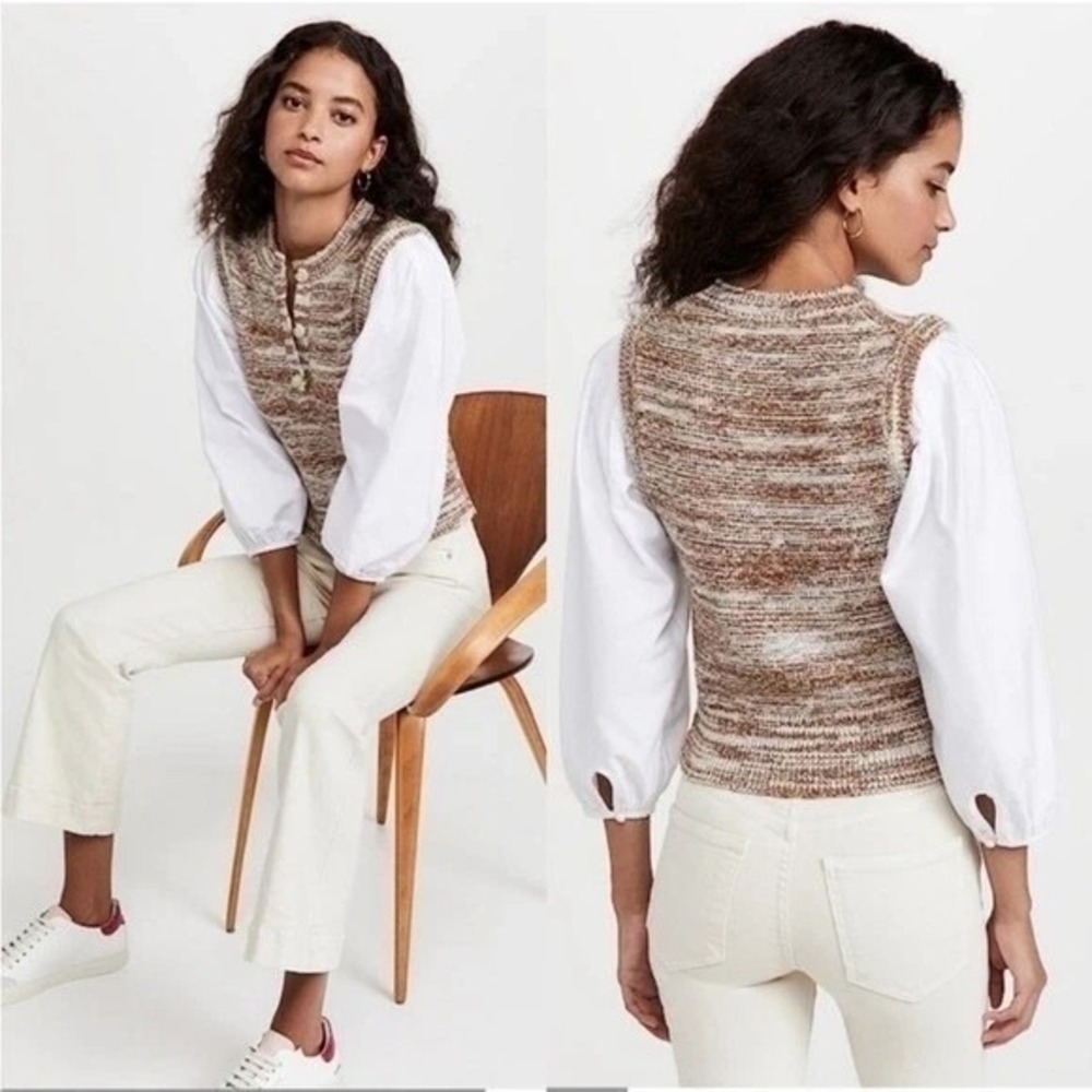 $395 VERONICA BEARD Tahlea Mixed-Media Sweater layered vest crisp MD